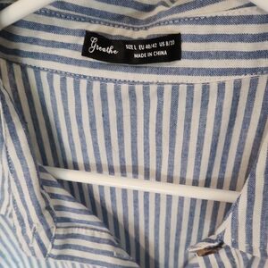 Groove Women's Striped Button Down Shirt - Blue and White